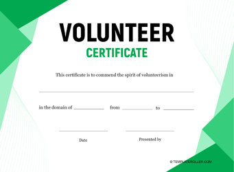 Document preview: Volunteer Certificate Template - Green