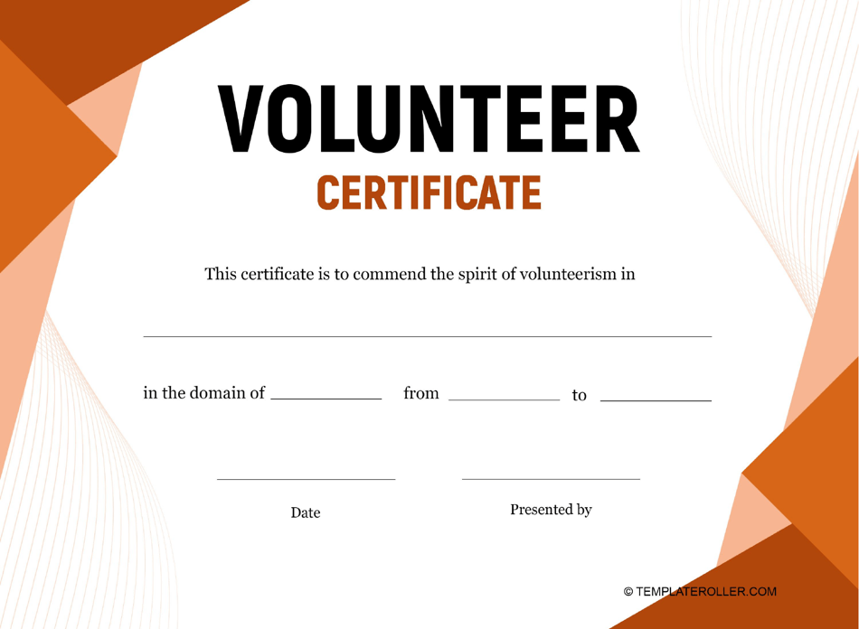 Volunteer Certificate Template - Orange Download Printable PDF ...