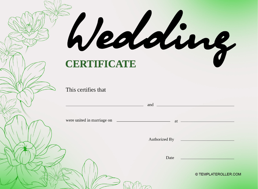 &quot;Wedding Certificate Template - Green&quot; Download Pdf