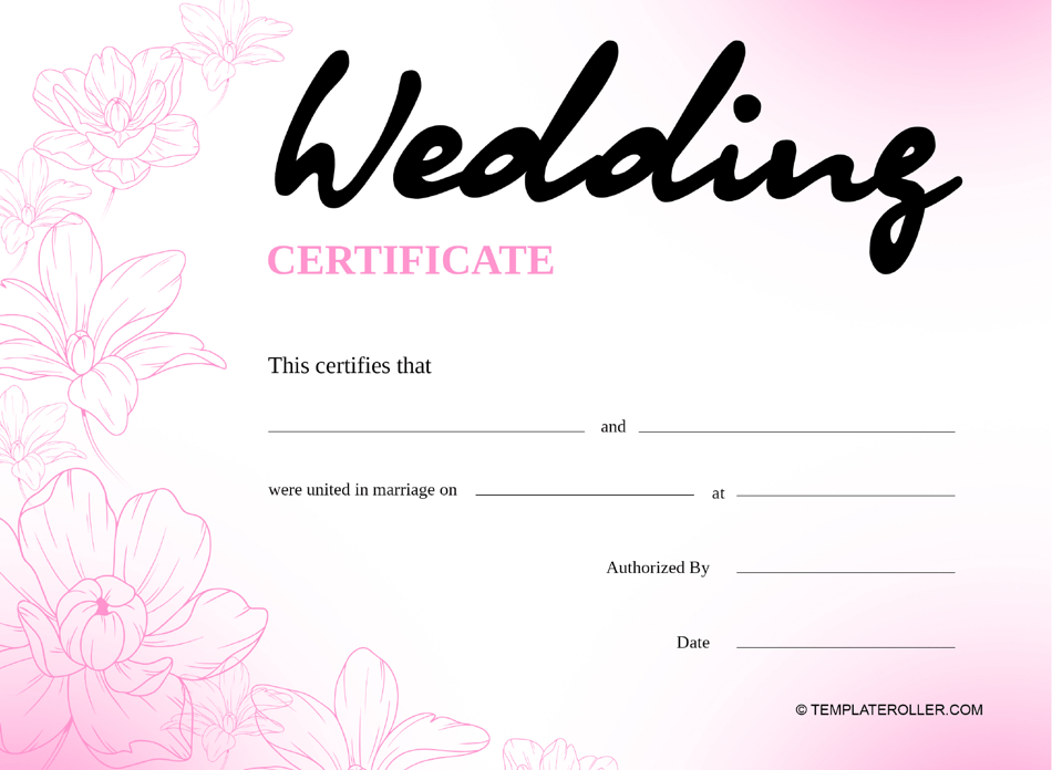 Wedding Certificate Template with Elegant Pink Design