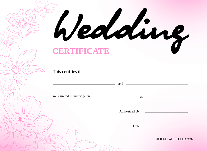 Wedding Certificate Template - Pink