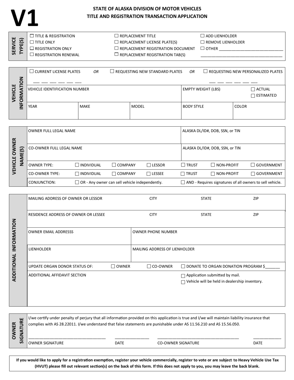 Form V1 - Fill Out, Sign Online And Download Fillable PDF, Alaska ...