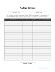 Document preview: Aa Sign in Sheet Template