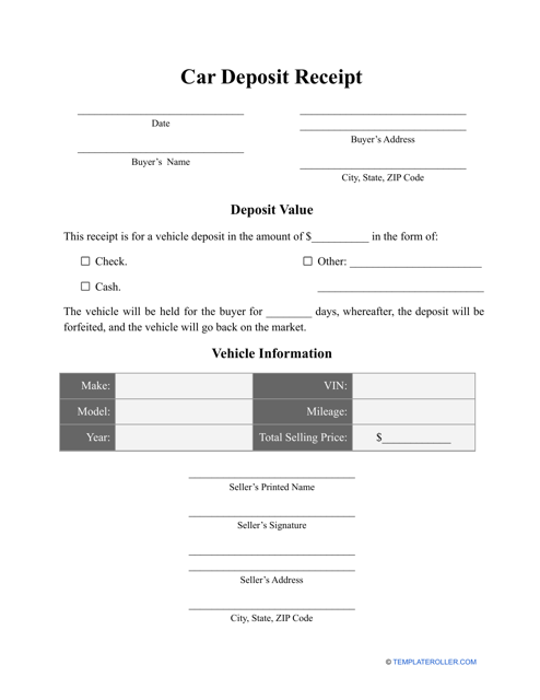 Car Deposit Receipt Template Fill Out Sign Online And Download PDF 