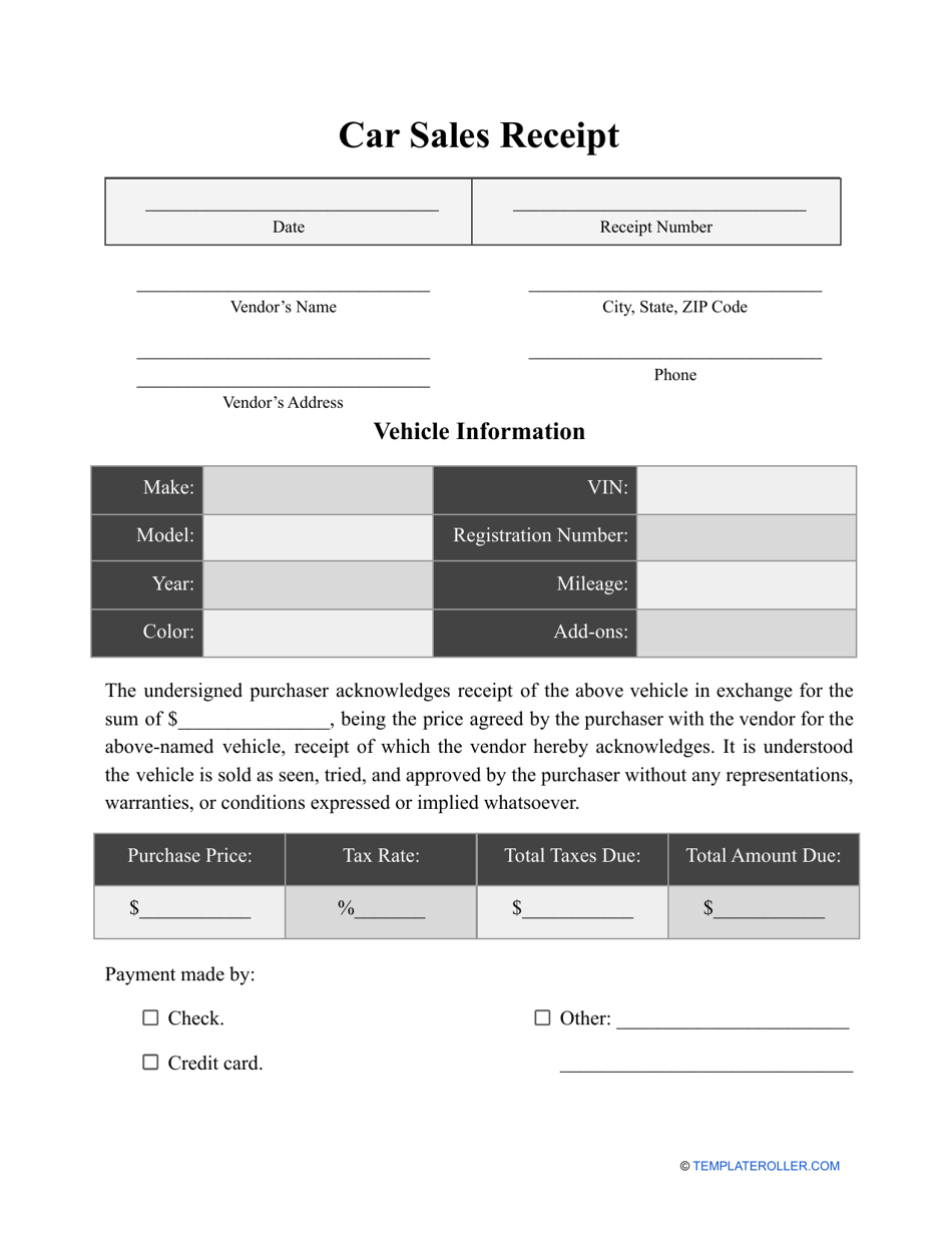 car sales receipt template download printable pdf templateroller