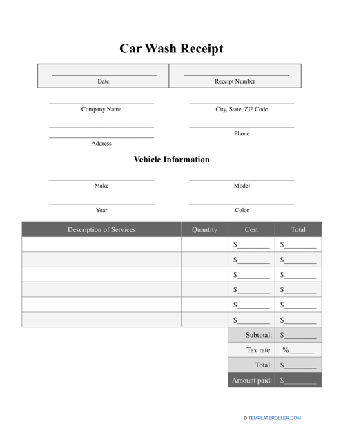 Car Wash Receipt Template