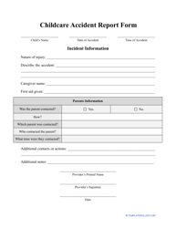 Document preview: Childcare Accident Report Form