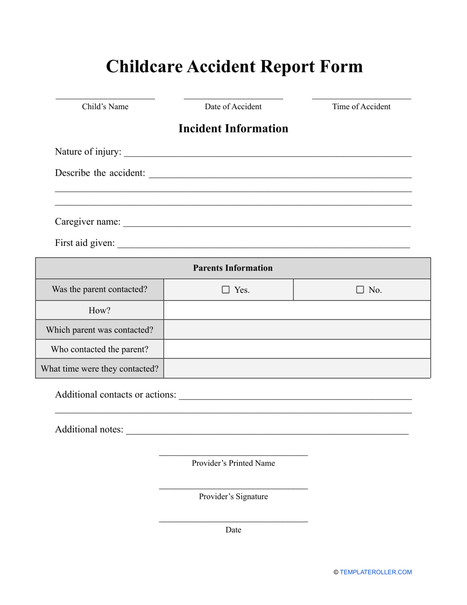 Childcare Accident Report Form - Fill Out, Sign Online and Download PDF ...