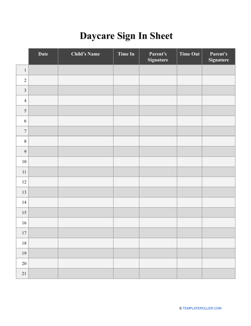 Daycare Sign in Sheet Template - Preview Image