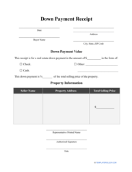 Document preview: Down Payment Receipt Template