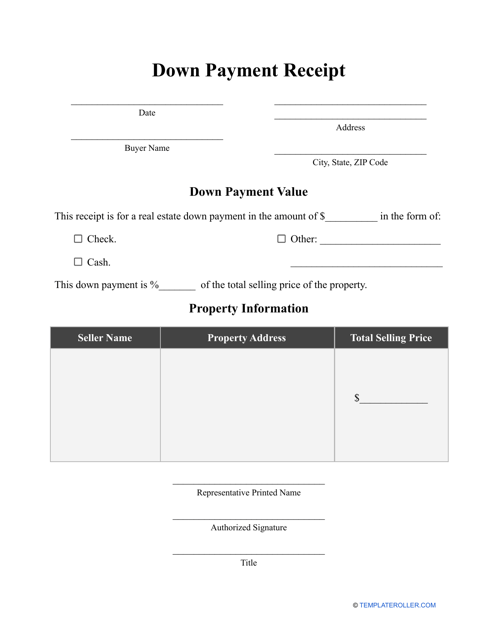 Down Payment Receipt Template Download Pdf