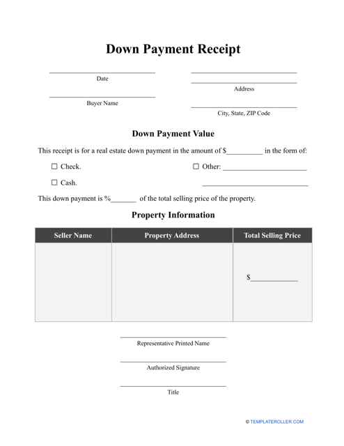 Down Payment Receipt Template