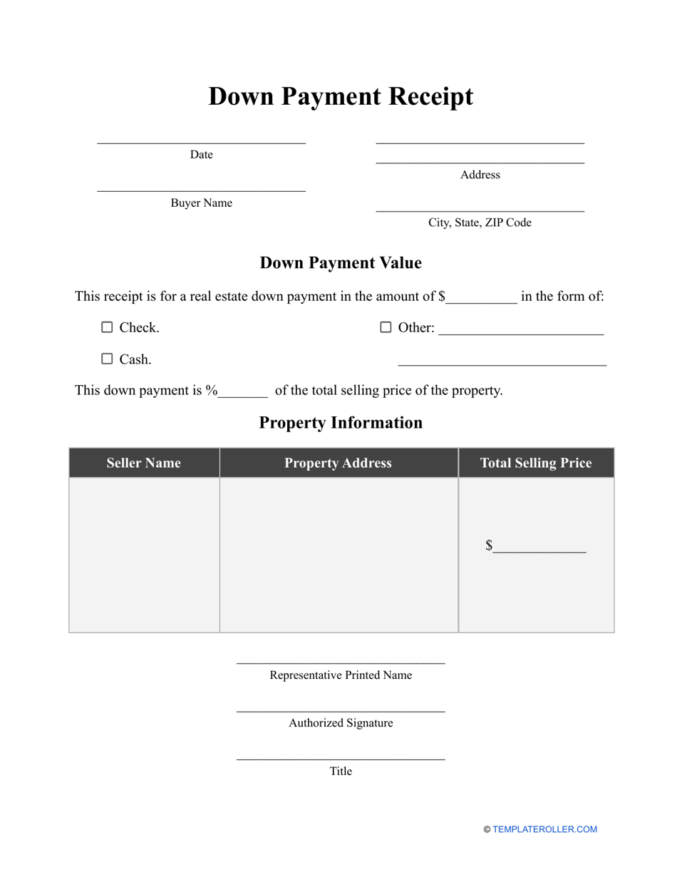 Down Payment Receipt Template, Page 1