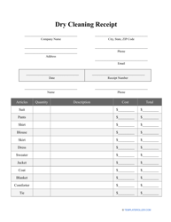 Document preview: Dry Cleaning Receipt Template