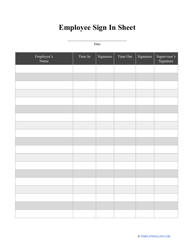 Document preview: Employee Sign in Sheet Template