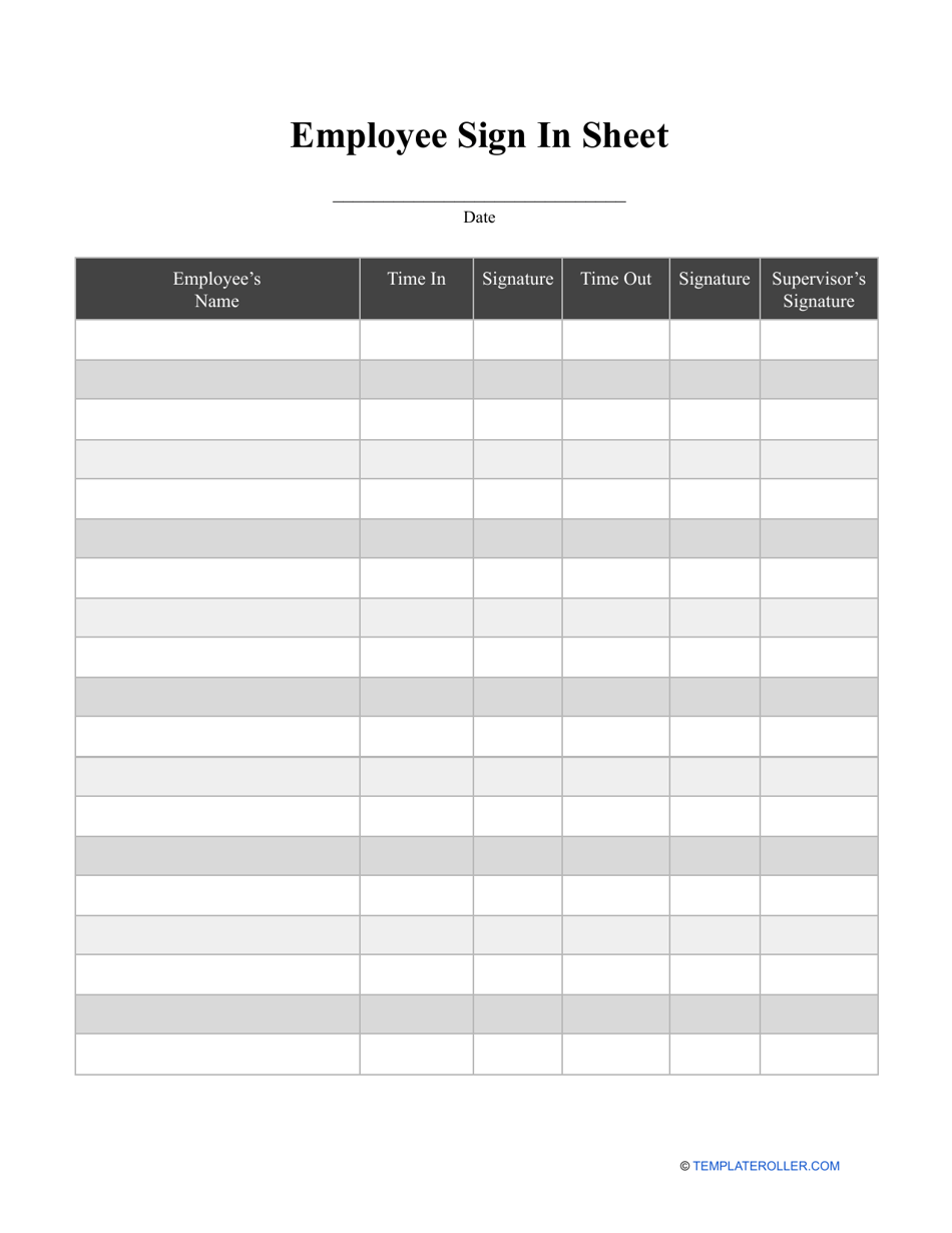 Employee Sign in Sheet Template, Page 1