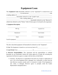Document preview: Equipment Loan Template