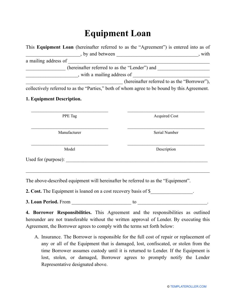 Equipment Loan Template, Page 1