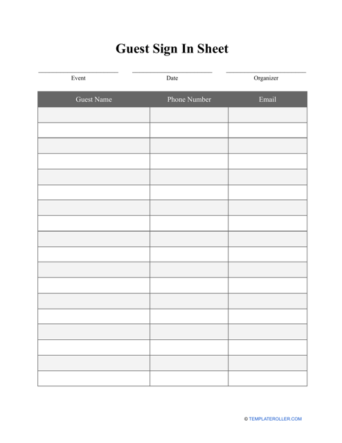 Preview of Guest Sign in Sheet Template