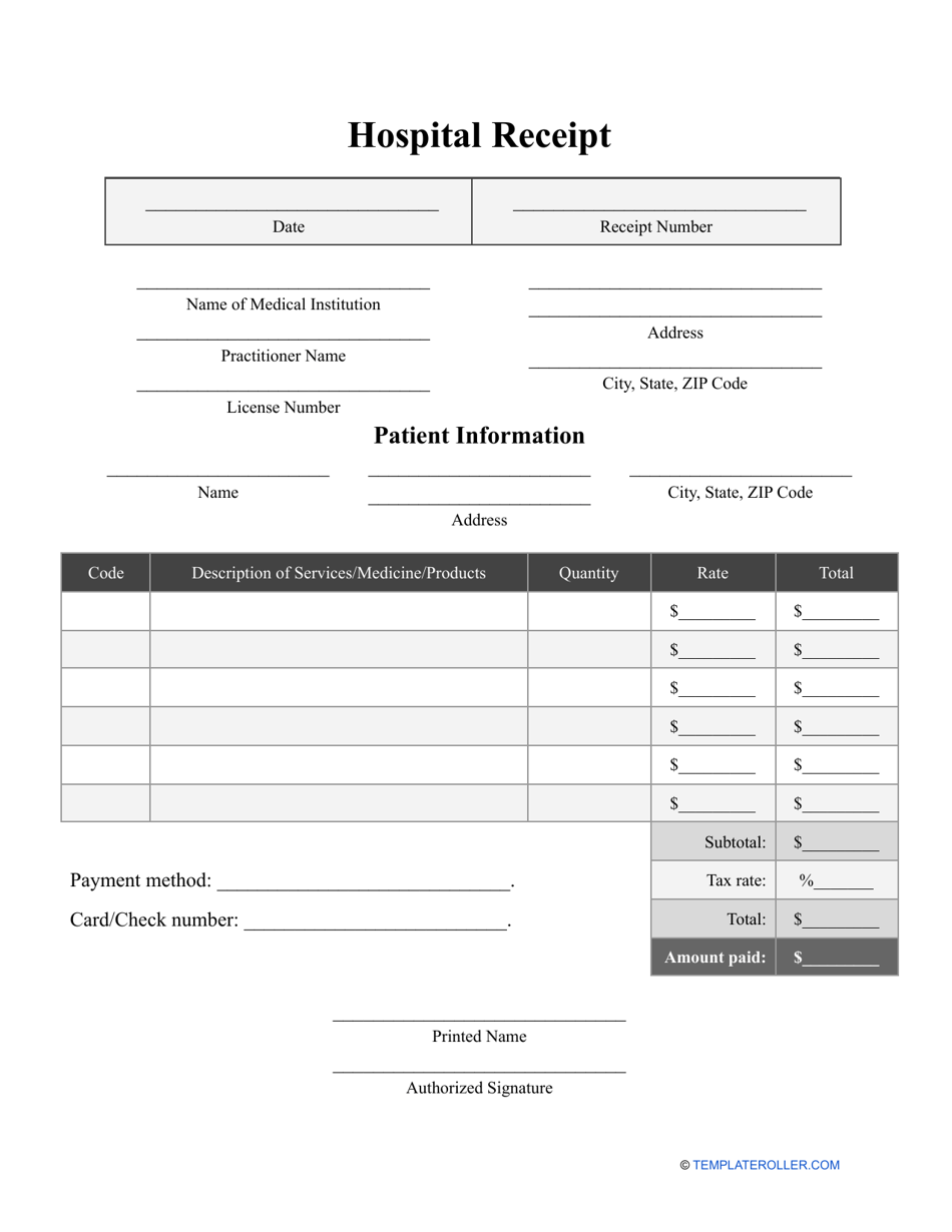 Hospital Receipt Template, Page 1