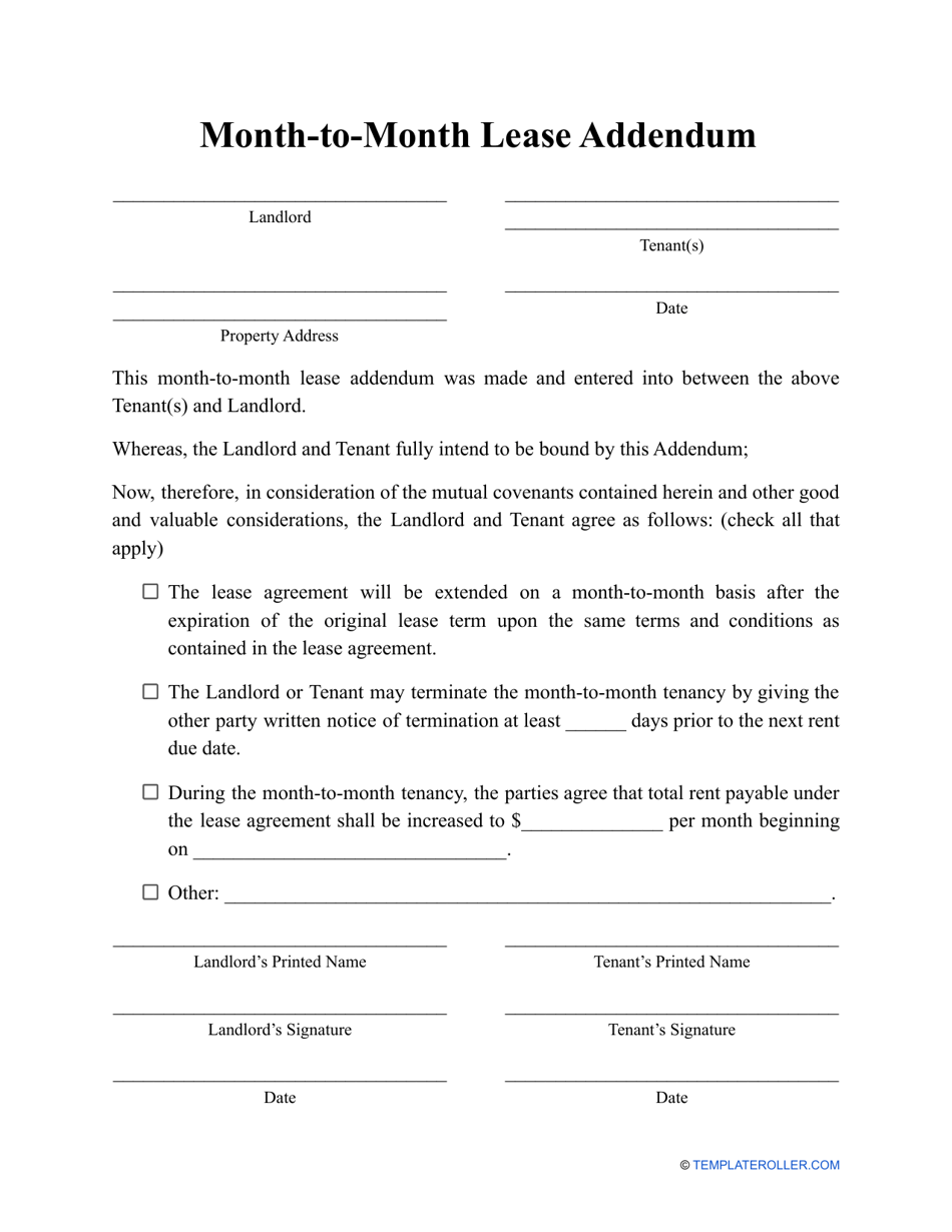Month-To-Month Lease Addendum Template, Page 1