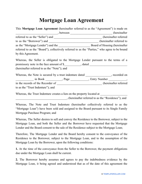 Mortgage Loan Agreement Template Download Pdf