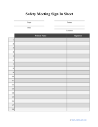 &quot;Safety Meeting Sign in Sheet Template&quot;