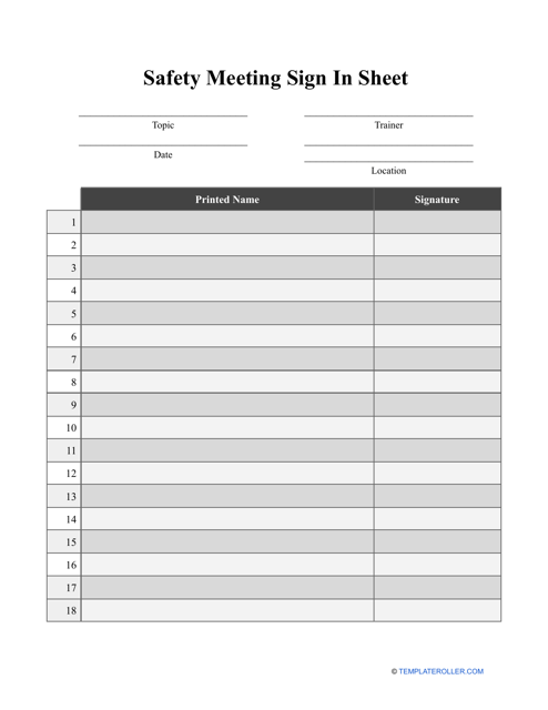 Safety Meeting Sign in Sheet Template