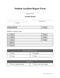 Document preview: Student Accident Report Form - Table