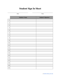 Document preview: Student Sign in Sheet Template - Two Columns