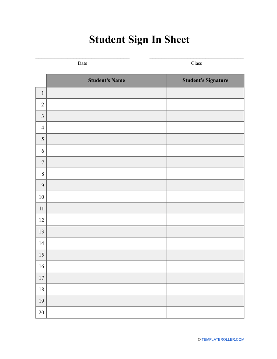 Student Sign in Sheet Template - Two Columns Download Printable PDF ...