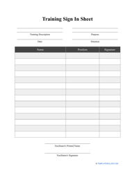 &quot;Training Sign in Sheet Template&quot;