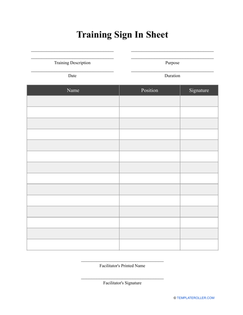 Training Sign in Sheet Template Preview