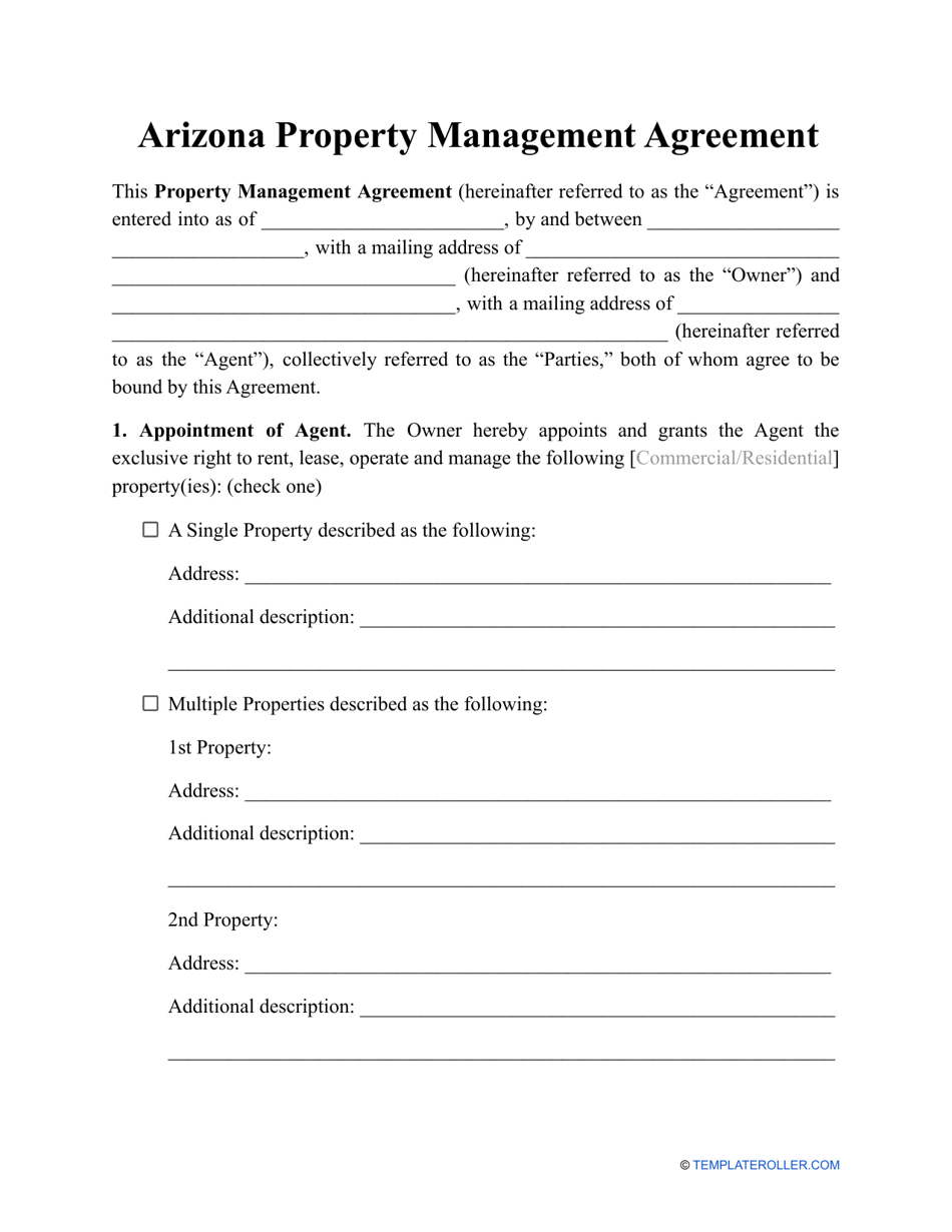 Arizona Property Management Agreement Template Fill Out, Sign Online