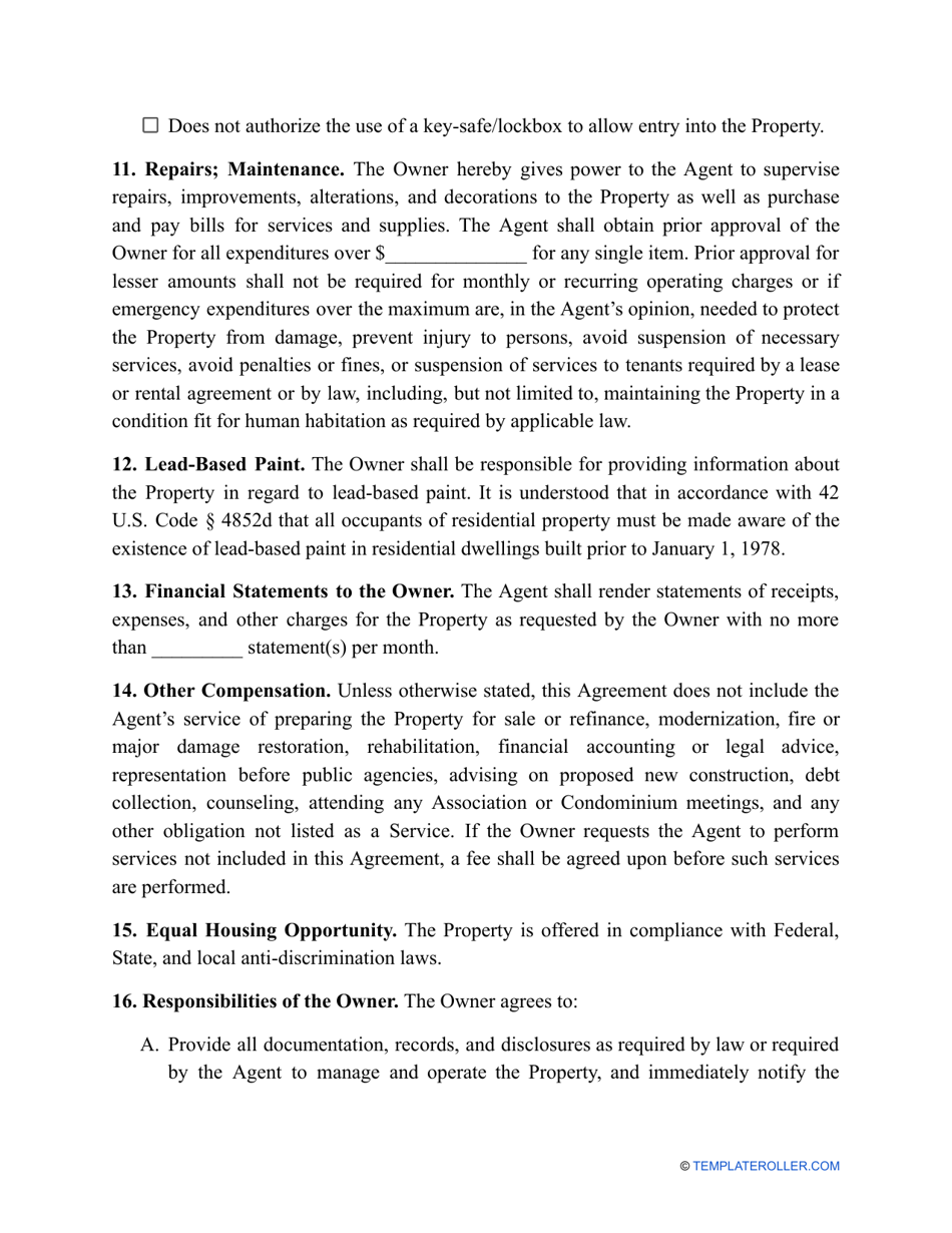 Property Management Agreement Template - Kansas, Page 4
