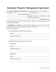 Property Management Agreement Template - Kentucky