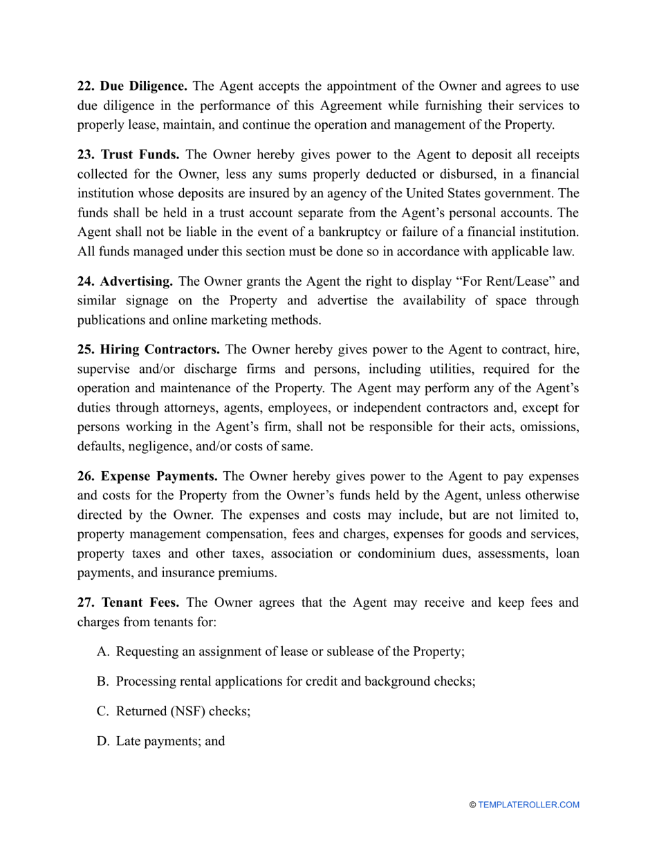 Property Management Agreement Template - Massachusetts, Page 7