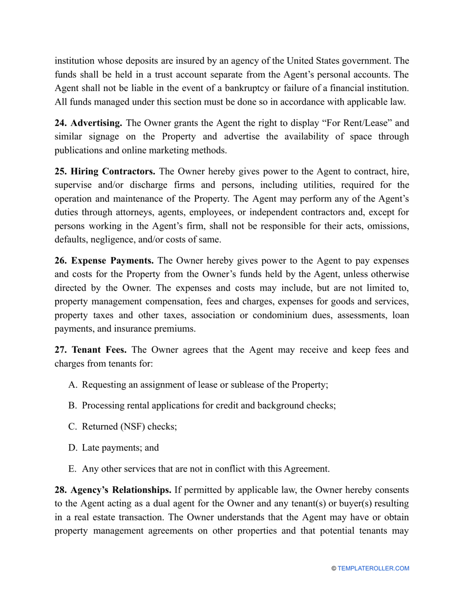 Property Management Agreement Template - Michigan, Page 7
