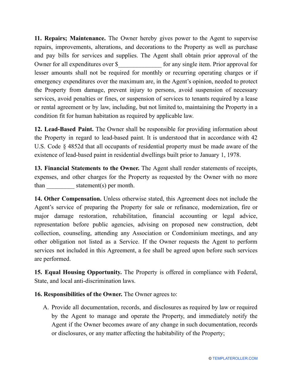Property Management Agreement Template - New Hampshire, Page 4