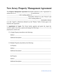 &quot;Property Management Agreement Template&quot; - New Jersey