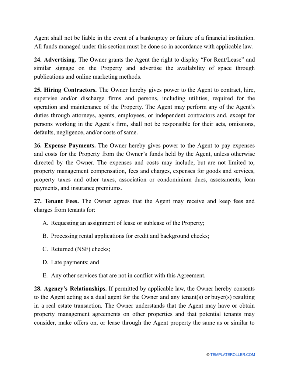 Property Management Agreement Template - North Carolina, Page 7