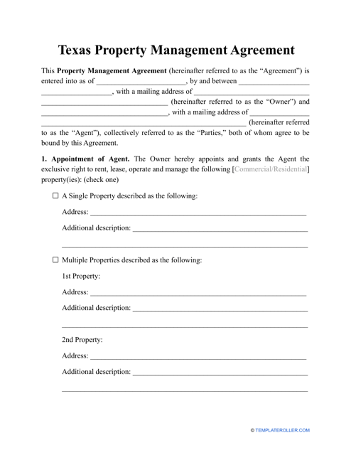 Property Management Agreement Template - Texas Download Pdf