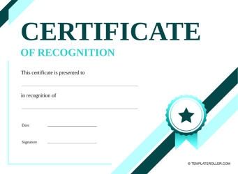 Document preview: Certificate of Recognition Template - Dark Green