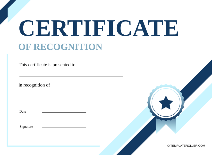 Certificate of Recognition Template - Blue