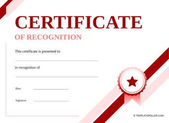 Document preview: Certificate of Recognition Template - Red