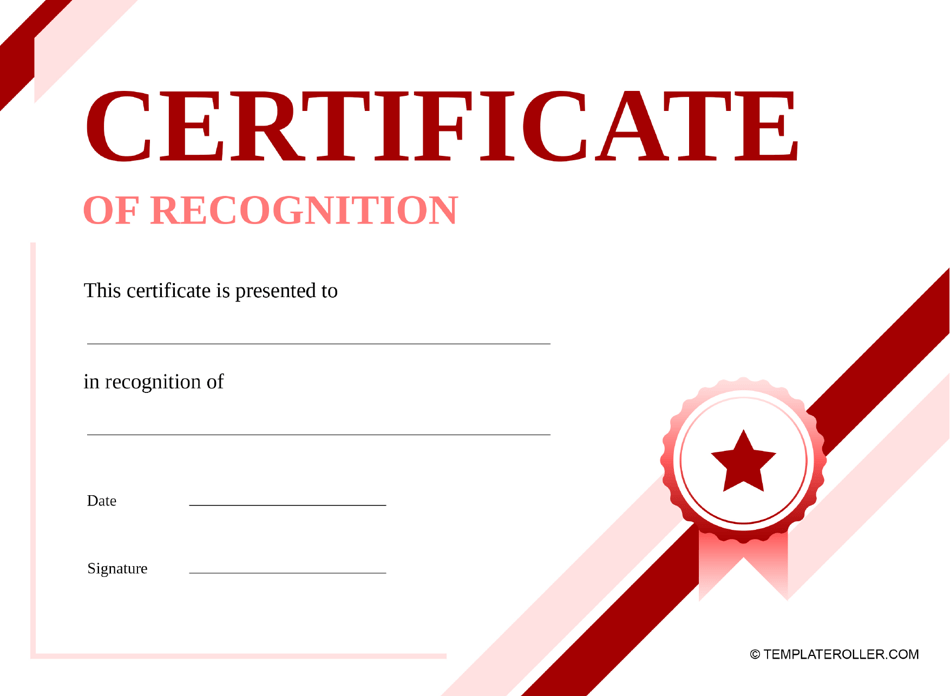 Certificate of Recognition Template - Red