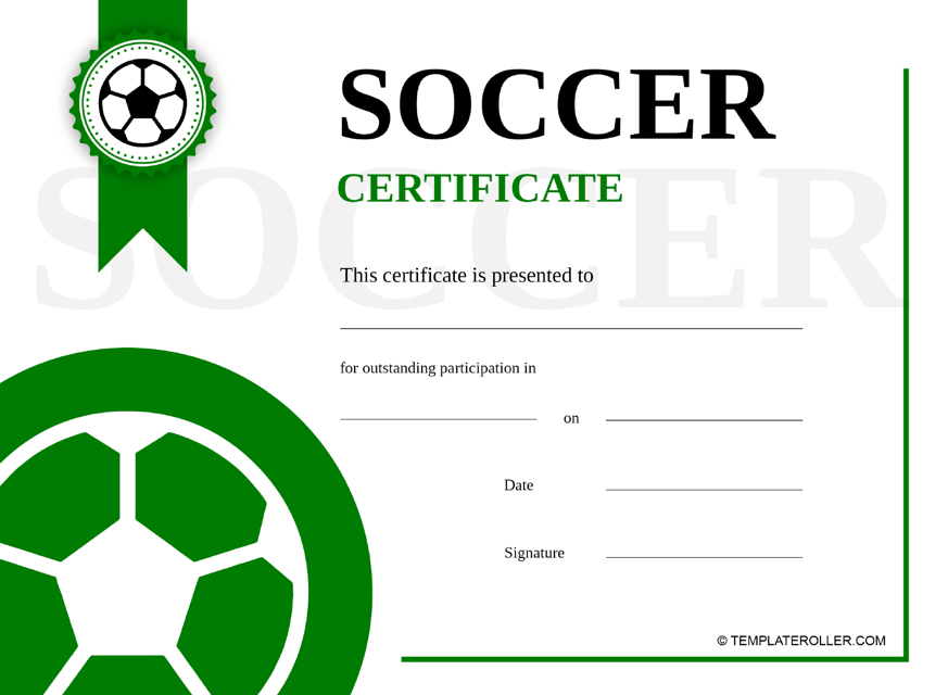 Soccer Certificate Template - Green