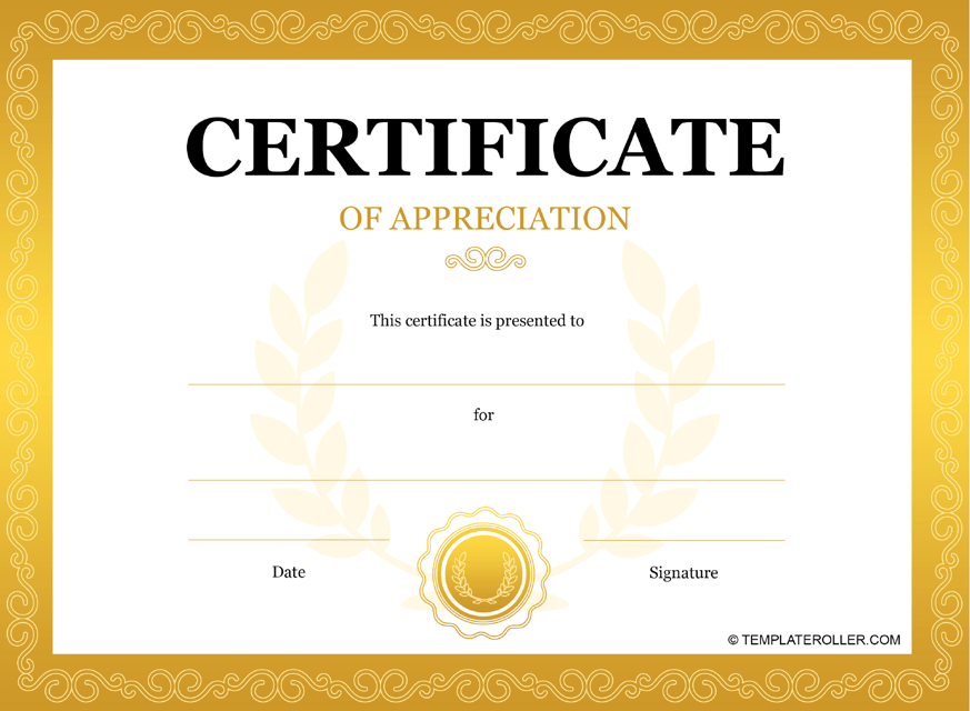 Certificate of Appreciation Template-Gold