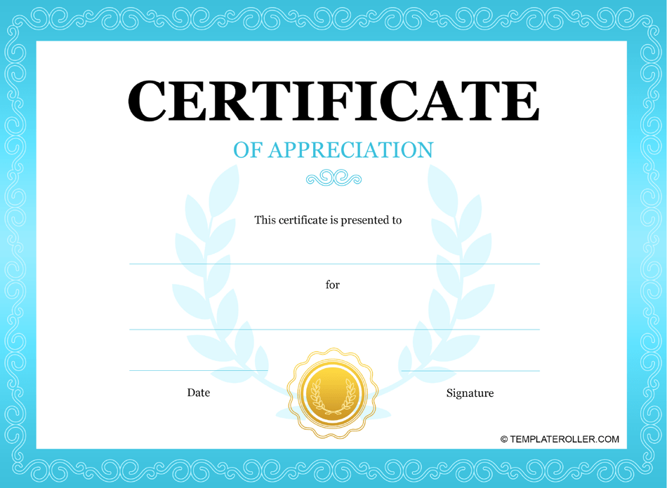 Certificate of Appreciation Template - Blue