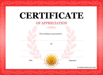 Document preview: Certificate of Appreciation Template - Red